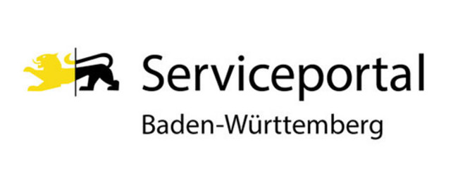 Logo des Service-Portal BW mit einem schwarz-gelben Löwen auf der linken Seite.