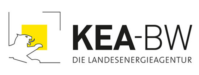 Logo der Klima- und Energieagentur Baden-Württemberg mit einem weißen Löwen auf gelbem Hintergrund.