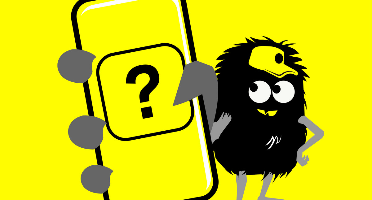 Illustration des Ablenkungsmonsters. Es streckt ein Smartphone in Richtung des Betrachters, auf dem Screen sieht man ein großes Fragezeichen.