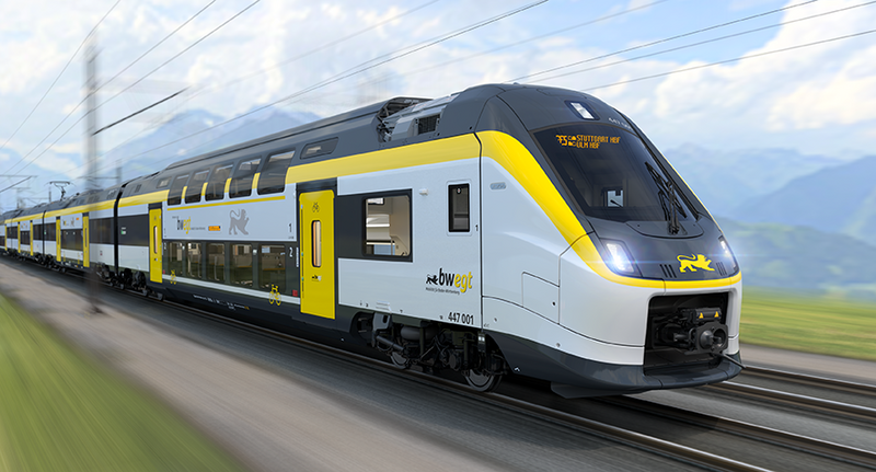 Seitenansicht eines Doppelstockzuges
