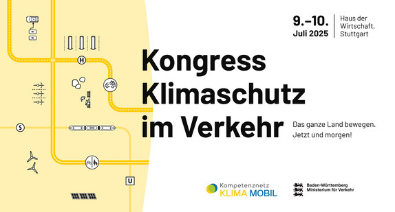 Illustration eines Netzes an Straßen- und Schienenwegen wirbt für die Veranstaltung Kongress Klimaschutz im Verkehr vom 9. bis 10 Juli in Stuttgart.