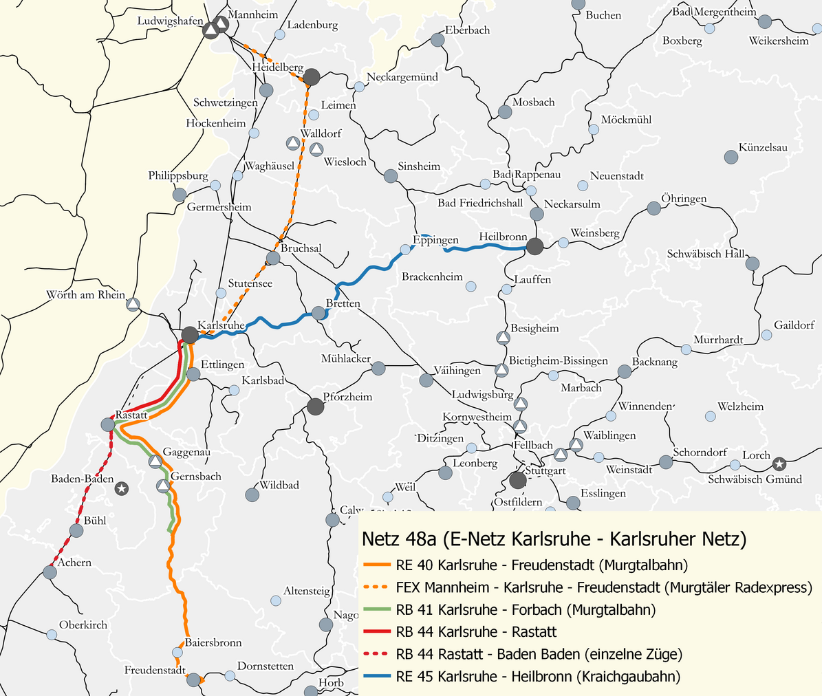 Karte des Netzes 48a: E-Netz Karlsruhe