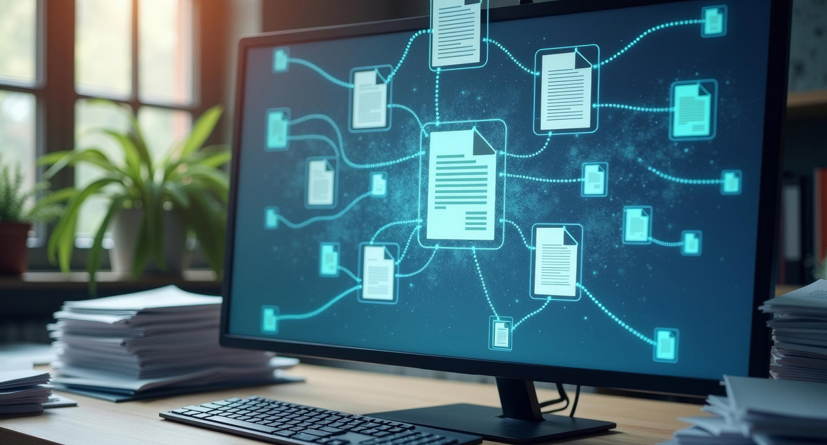 Müheloses Organisieren und Archivieren digitaler Dokumente auf einem optimierten Büroschreibtisch per Mausklick
