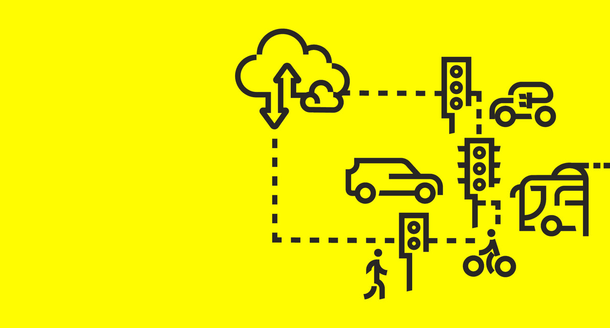 Illustration. Ampeln sendet Daten in die Cloud.