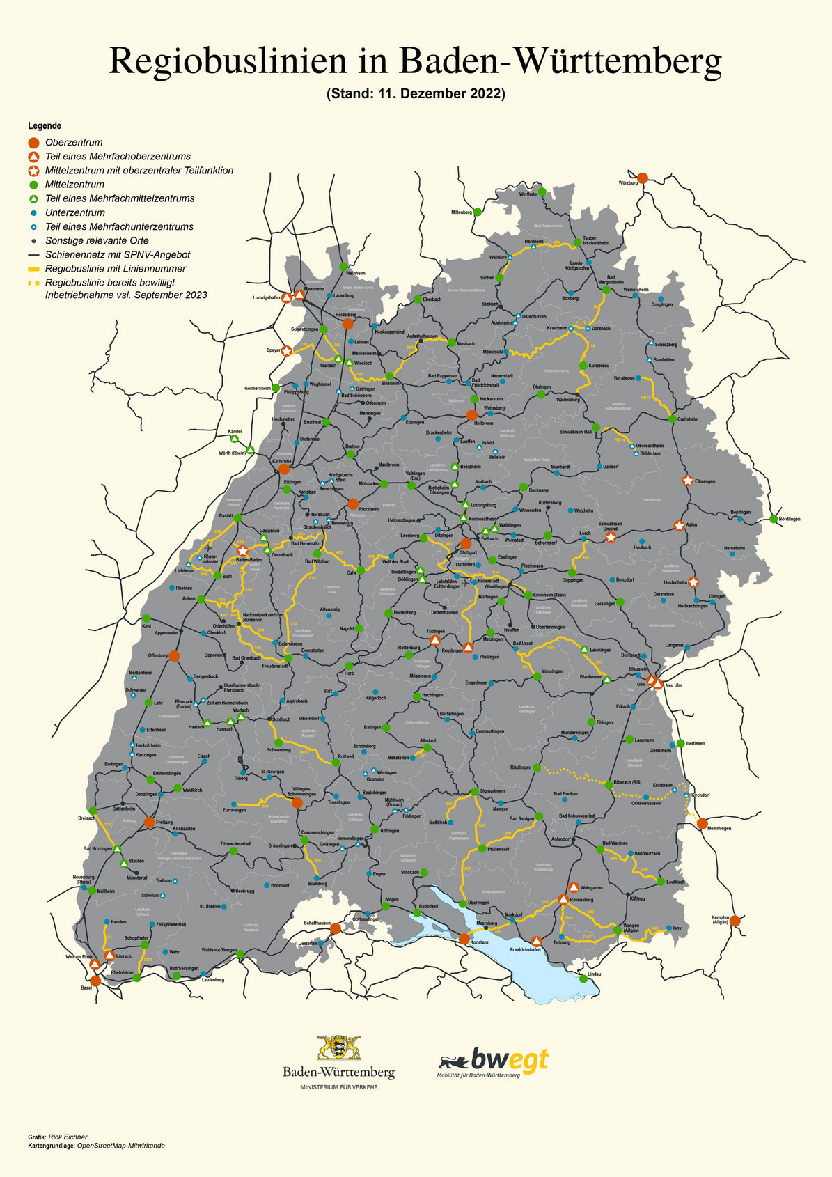 Karte mit dem Liniennetz der Regiobusse in Baden-Württemberg.