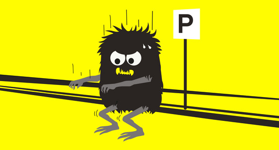 Das Ablenkungsmonster nutzt in dieser Illustration eine Fahrpause, um ein paar Kniebeugen zu machen.