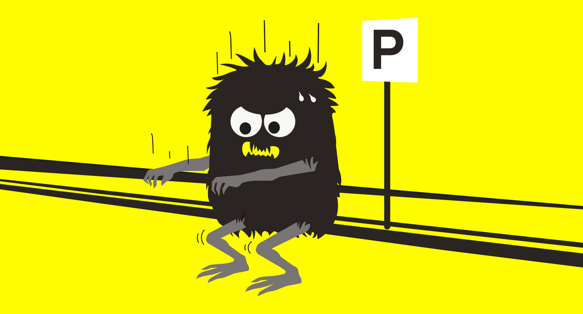 Das Ablenkungsmonster nutzt in dieser Illustration eine Fahrpause, um ein paar Kniebeugen zu machen.