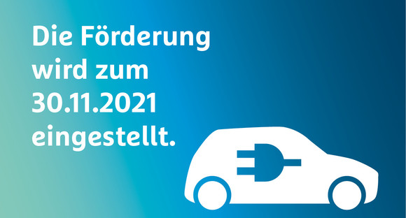 Blauer Hintergrundverlauf mit Symbol eines E-Autos, Förderung E-Autos