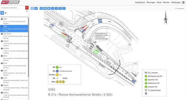 Screenshot einer Software. Skizze einer Kreuzung mit Ampeln aus der Luft.