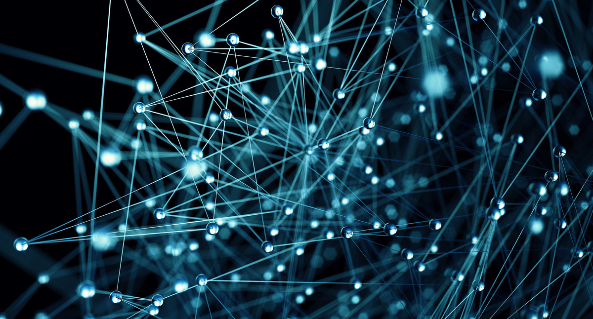 Abbildung einer Molekülstruktur Nahaufnahme blauer Hintergrund.