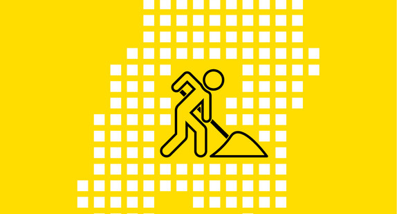 Titelseite eines Flyers. Illustration einer Karte von Baden-Württemberg mit einem Baustellensymbol.