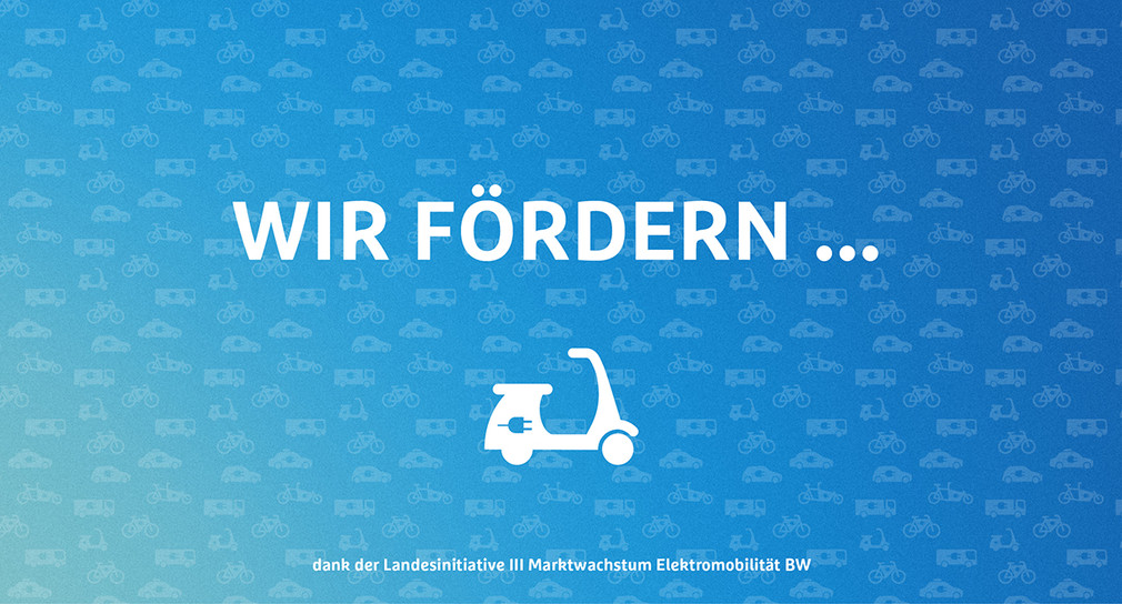 Plakat mit dem Symbol eines Elektro-Rollers. Darüber der Titel: "Wir fördern..."