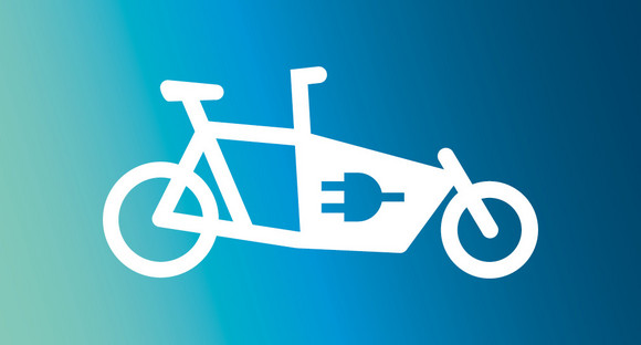 Blauer Hintergrundverlauf mit Symbol eines E-Lastenrads