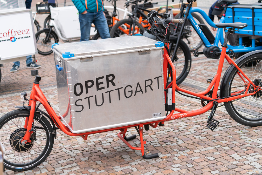 Größte E-Lastenrad-Flotte 2018 in Stuttgart versammelt. Bilderquelle: Ministerium für Verkehr BW, Daniel Mühlebach