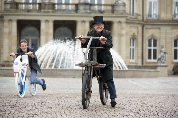 LPK Fahrrad-Jubiläum 2017. Pressetermin Verkehrsminister Hermann mit Draisinen (Bilderquelle: Uli Regenscheit Fotografie)