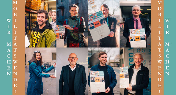 Collage mit Verkehrsminister Hermann und den Gewinnern, die ihre Urkunden halten.