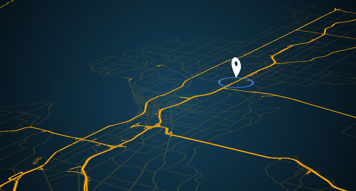 3D-Rendering eines schwarzen Hintergrunds mit GPS-Navigator.