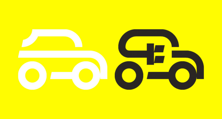 Icon eines Autos und eines Elektroautos