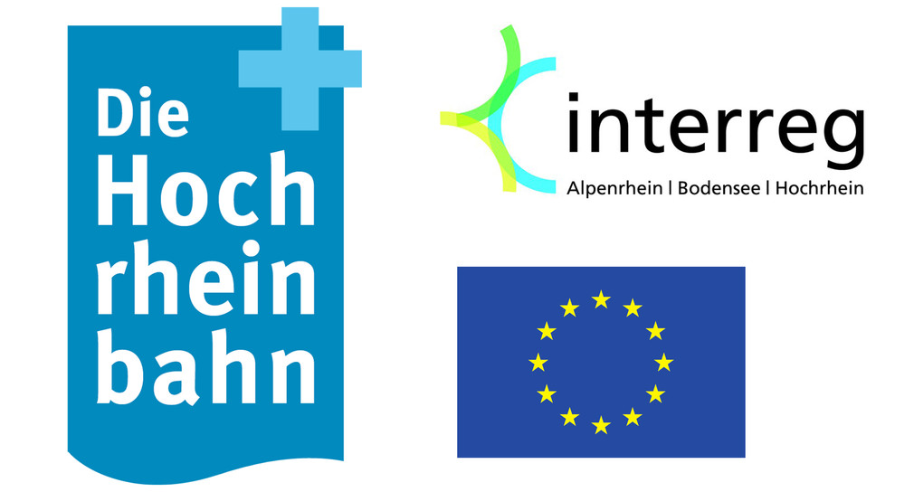 Logos der Hochrheinbahn, von interreg und der EU
