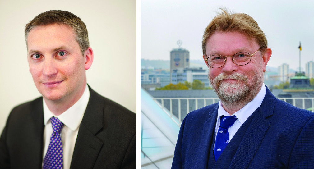 Porträtfotos von Charles Hodgson, Geschäftsführer Go-Ahead, und Dr. Uwe Lahl, Ministerialdirektor Verkehrsministerium