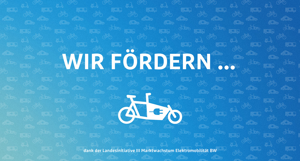 Plakat mit dem Symbol eines Elektro-Lastenrads. Darüber der Titel: "Wir fördern..."