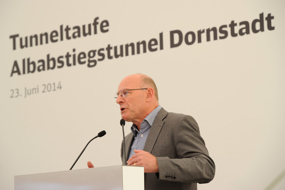 Tunneltaufe des Albabstiegstunnel Bahnprojekt Stuttgart - Ulm am 23. Juni 2014 (Bild: Kommunikationsbüro Bahnprojekt Stuttgart–Ulm )