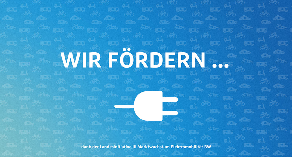 Plakat mit dem Symbol eines E-Steckers. Darüber der Titel: "Wir fördern..."