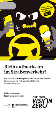 Flyer „Bleib aufmerksam im Straßenverkehr!“ Lass das Ablenkungsmonster nicht ans Steuer!