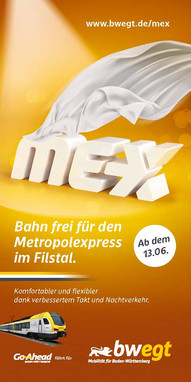MEX - Bahn frei für den Metropolexpress im Filstal. Komfortabler und flexibler dank verbessertem Takt und Nachtverkehr.