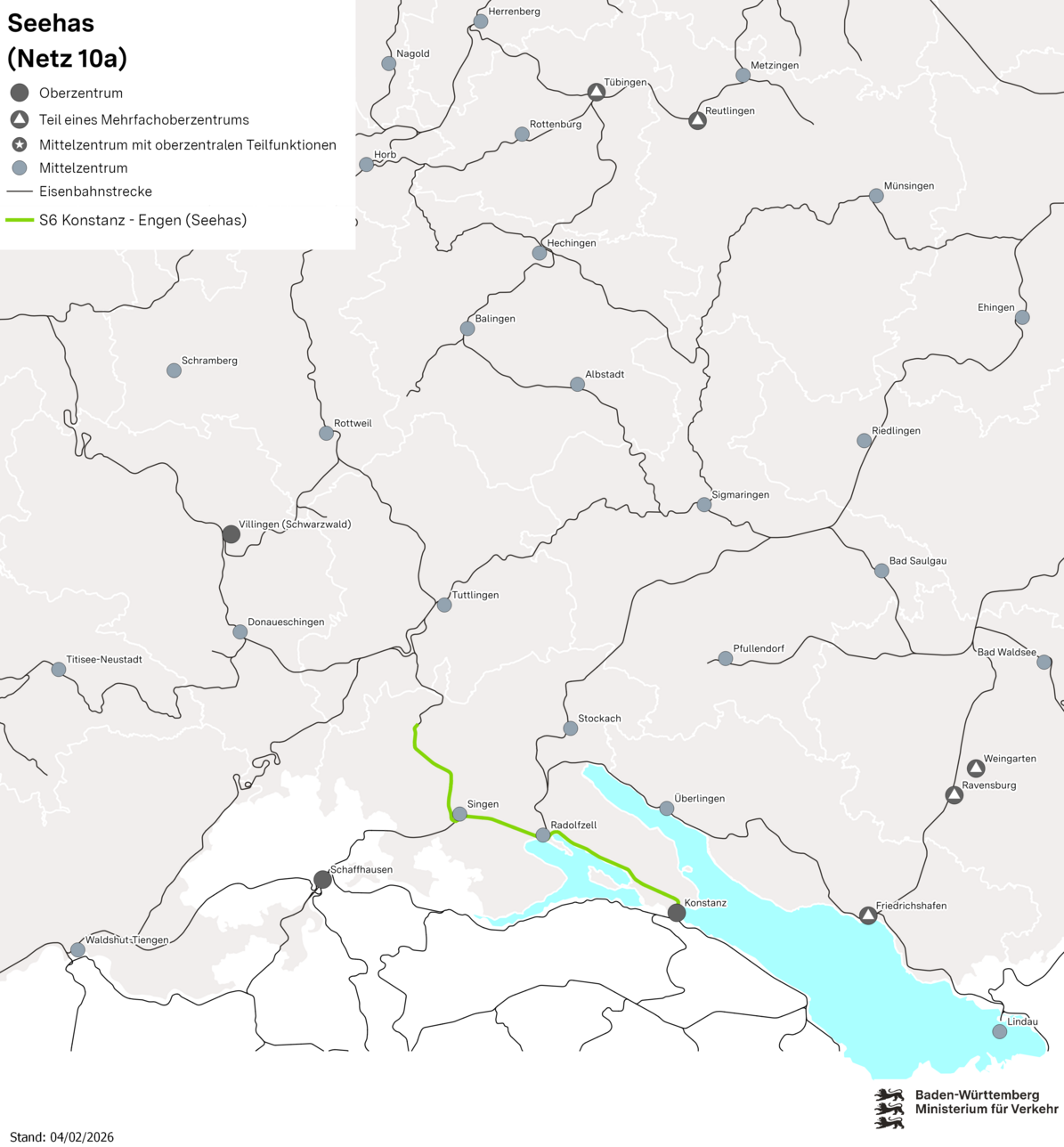 Karte des Netzes 10a: Seehas. Eingezeichnet ist die Verbindung RB 29 Konstanz nach Engen.