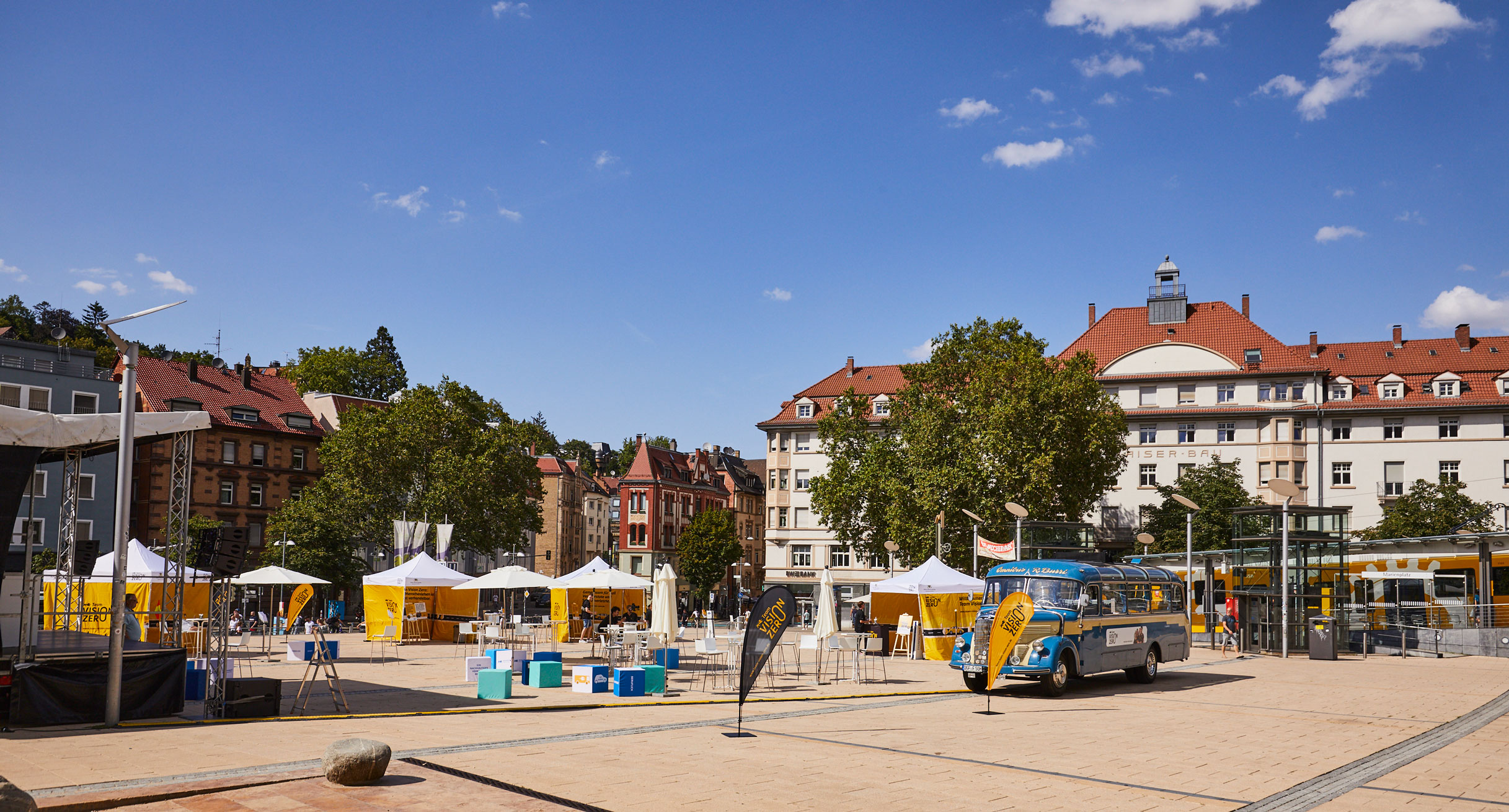 Der noch leere Marienplatz in Stuttgart, bevor die Veranstaltung beginnt.