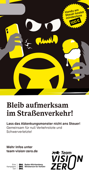 Flyer „Bleib aufmerksam im Straßenverkehr!“ Lass das Ablenkungsmonster nicht ans Steuer!