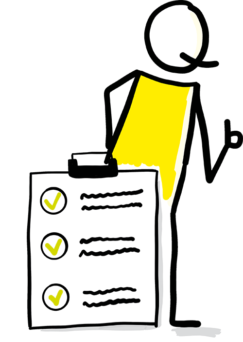 Illustration einer Checkliste in der Hand einer Person.