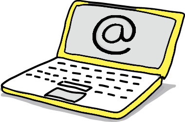 Illustration eines Laptops mit einem Mailszeichen auf dem Bildschirm.