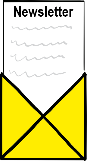 Illustration eines Briefumschlags mit einem herausschauenden Briefs mit der Überschrift Newsletter.